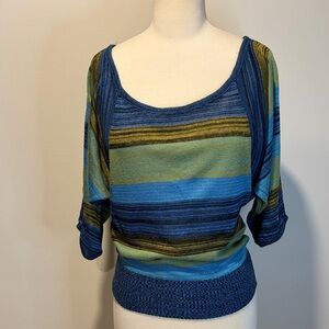 Striped Blue and Green Knit Top